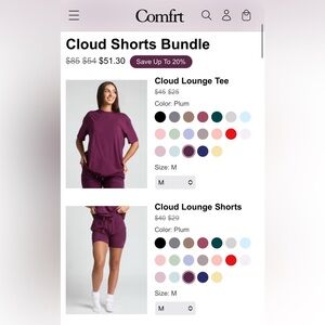 NWT Comfrt Cloud Shorts Shirt Bundle Medium Plum